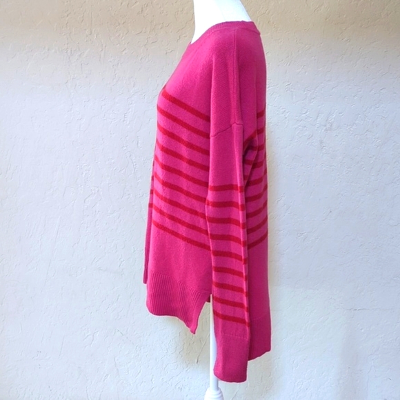 GAP Pink Stripe Crewneck Pullover Tunic Wool Sweater Size Medium - Picture 8 of 11